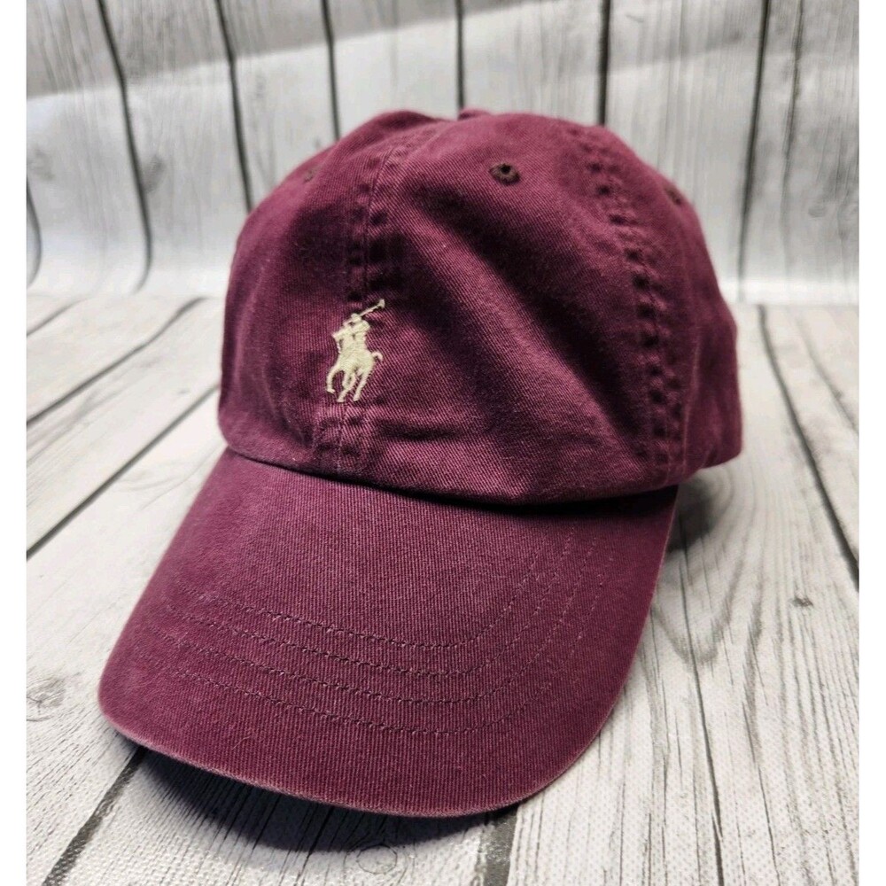 Polo Ralph Lauren Chino Sport Baseball Cap Hat Burgundy Wine Cotton OSFM Vtg